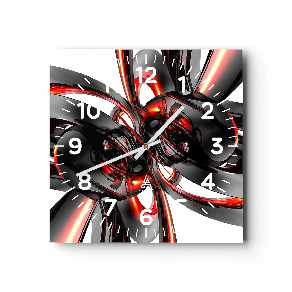 Reloj de pared - Reloj de vidrio - Movimiento en grafito y rojo - 30x30 cm
