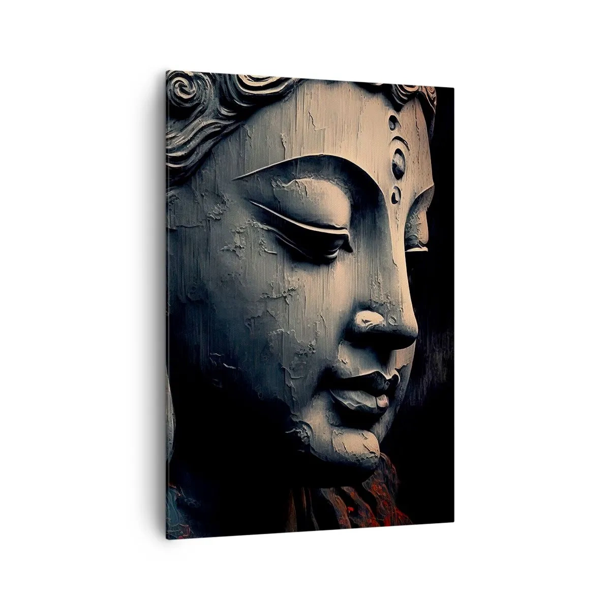 Cuadro sobre lienzo - Impresión de Imagen - Escultura de Buda con una flor de loto roja. - 70x100cm - En sintonía con el mundo - Decoración de pared moderna para salón y dormitorio ARTTOR