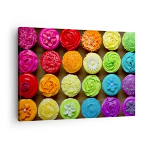 Cuadro sobre lienzo - Impresión de Imagen - Cupcakes coloridos con decoraciones pastel - 70x50cm - Cada uno diferente - todos deliciosos - Decoración de pared moderna para salón y dormitorio ARTTOR
