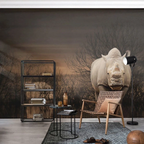 Fotomural Autadhesivo Deluxe Sticker - El blanco contra la naturaleza - Rinoceronte, animales, África - 300x210 cm