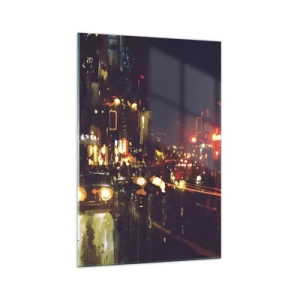 Cuadro sobre vidrio - Impresiones sobre Vidrio - Escena nocturna de la ciudad con luces de colores y reflejos en la calle. - 70x100cm - Hundido en la luz de la noche - Decoración de pared moderna para salón y dormitorio ARTTOR