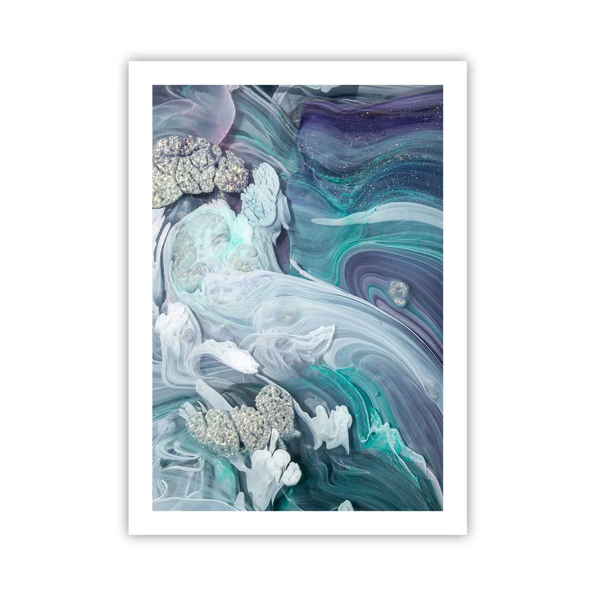 Póster - Un motivo abstracto con remolinos y texturas azules y verdes. - 50x70cm - Corrientes de azul - Decoración de pared moderna para salón y dormitorio ARTTOR