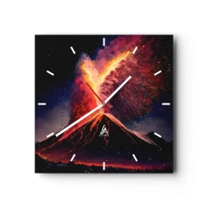 Reloj de pared - Reloj de vidrio - Una erupción volcánica única por la noche con colores dinámicos. - 30x30cm - Belleza y horror - Decoración de pared moderna para salón y dormitorio ARTTOR