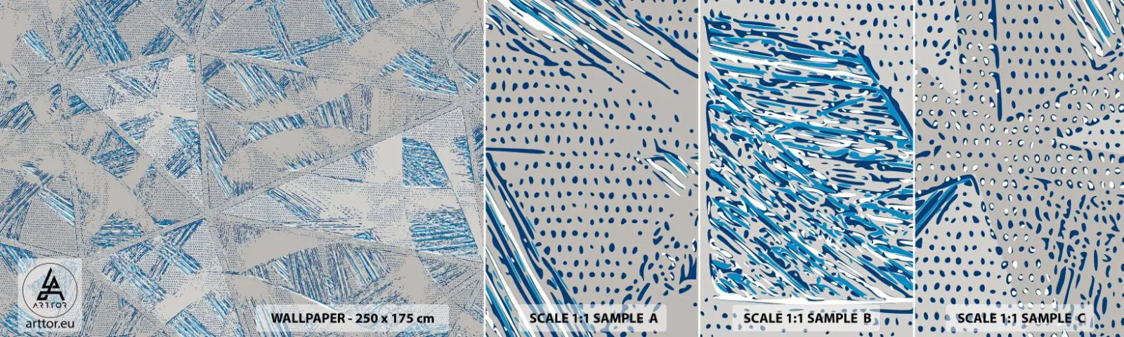 Muestra De Fotomural Standard Eco - En un laberinto gris azulado - Garabatos, Brillante, Caos - 100x30 cm
