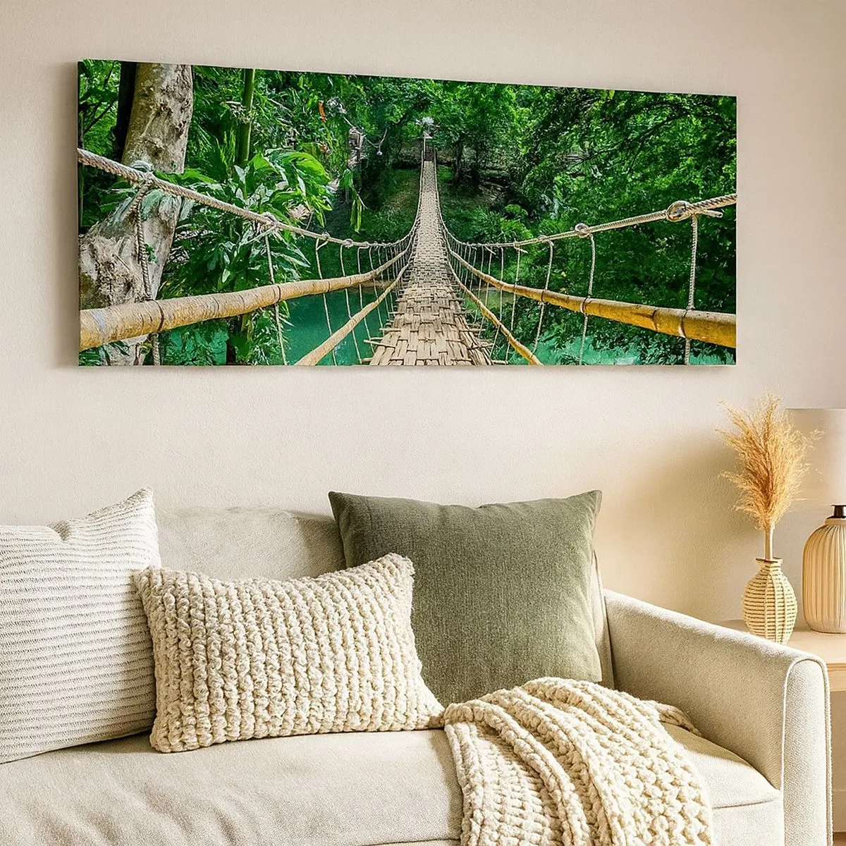 Cuadro sobre lienzo - Impresión de Imagen - Puente colgante sobre la vegetación - 100x40 cm