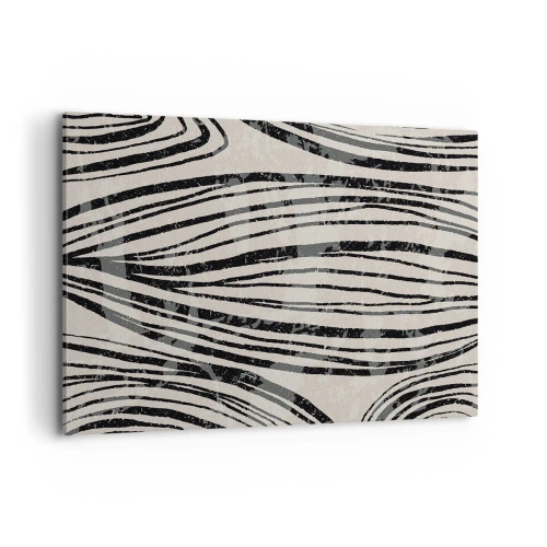 Cuadro sobre lienzo - Impresión de Imagen - Ondas abstractas en tonos blanco y negro - 120x80cm - Salpicadura de líneas - Decoración de pared moderna para salón y dormitorio ARTTOR
