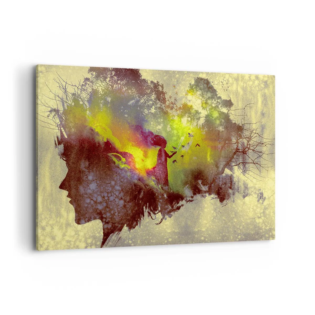 Cuadro sobre lienzo - Impresión de Imagen - Silueta artística de una mujer con la naturaleza al fondo. - 100x70cm - La madre naturaleza - Decoración de pared moderna para salón y dormitorio ARTTOR