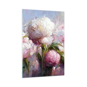 Cuadro sobre vidrio - Impresiones sobre Vidrio - Flores de peonía románticas en colores pastel. - 70x100cm - Un ramo rebosante de vida - Decoración de pared moderna para salón y dormitorio ARTTOR
