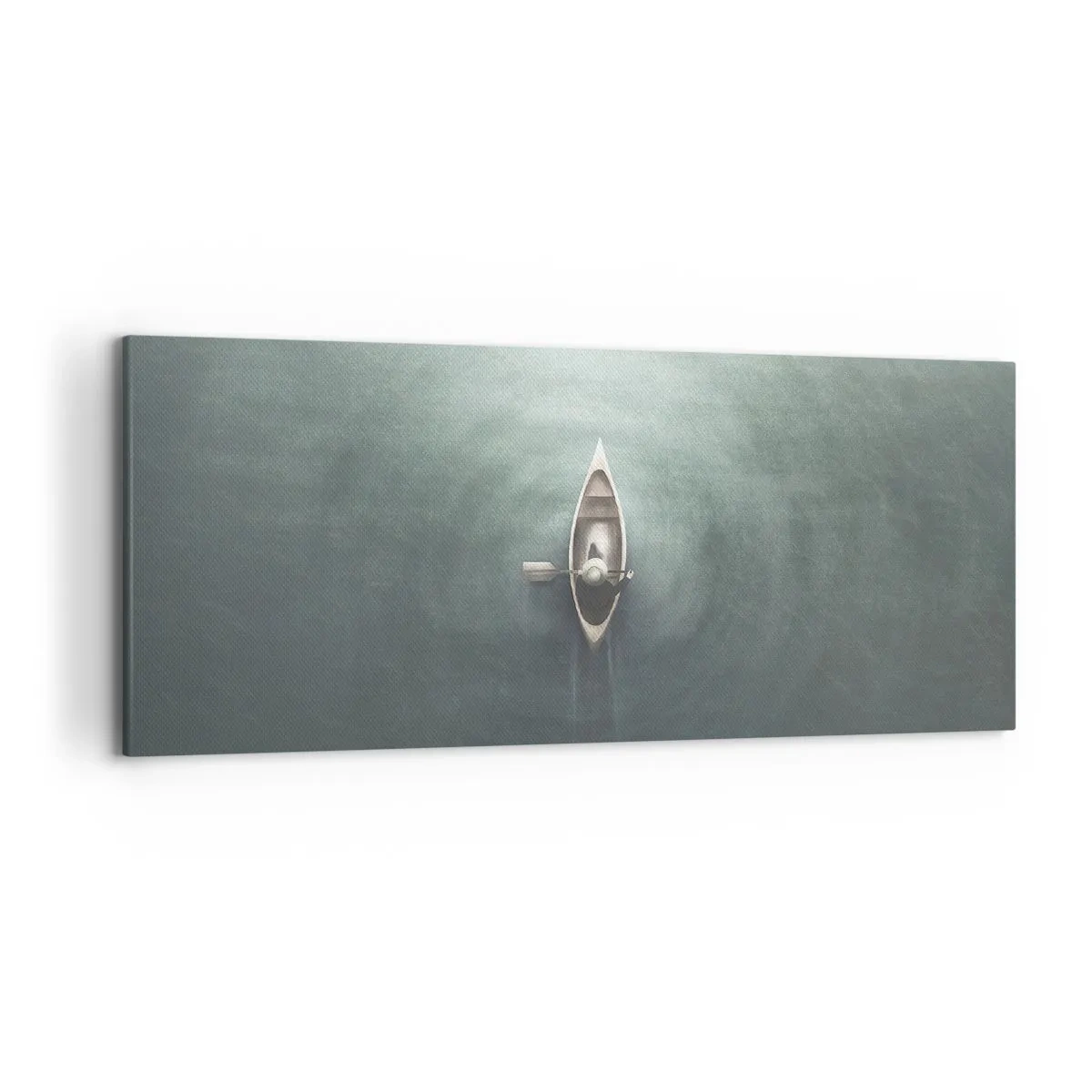 Cuadro sobre lienzo - Impresión de Imagen - Un barco solitario en aguas tranquilas en un entorno minimalista. - 120x50cm - A través de un lago iluminado por la luna - Decoración de pared moderna para salón y dormitorio ARTTOR
