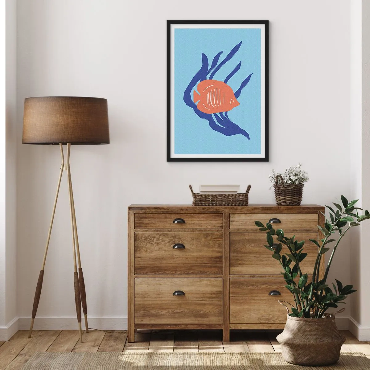 Póster en marco negro - Peces tropicales entre plantas marinas - 50x70cm - Habitante de las aguas coralinas - Decoración de pared moderna para salón y dormitorio ARTTOR