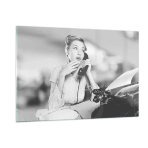 Cuadro sobre vidrio - Impresiones sobre Vidrio - Hola, aquí son los años 50. - 120x80cm - ¿Diga?, estamos en los años 50. - Decoración de pared moderna para salón y dormitorio ARTTOR