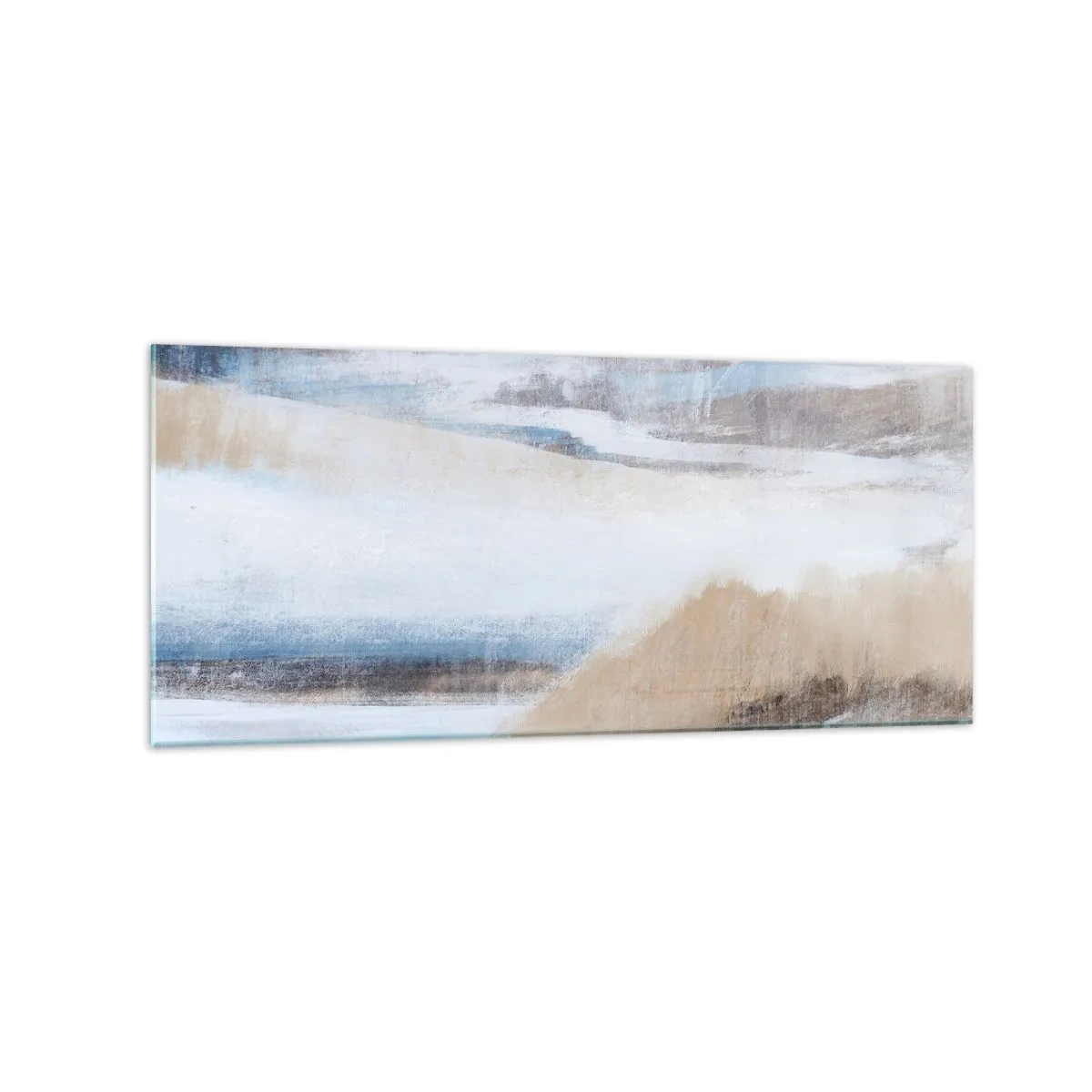 Cuadro sobre vidrio - Impresiones sobre Vidrio - Paisaje invernal abstracto en tonos blancos y azules. - 120x50cm - Composición invernal - Decoración de pared moderna para salón y dormitorio ARTTOR