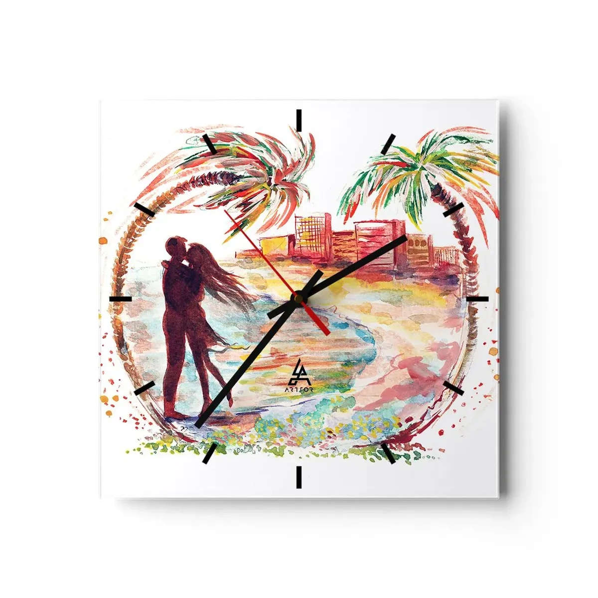 Reloj de pared - Reloj de vidrio - Unas vacaciones románticas - 40x40 cm