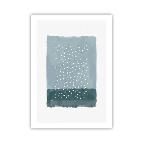 Póster - Una composición abstracta con puntos blancos sobre fondo azul. - 50x70cm - Creación sobre azul - Decoración de pared moderna para salón y dormitorio ARTTOR