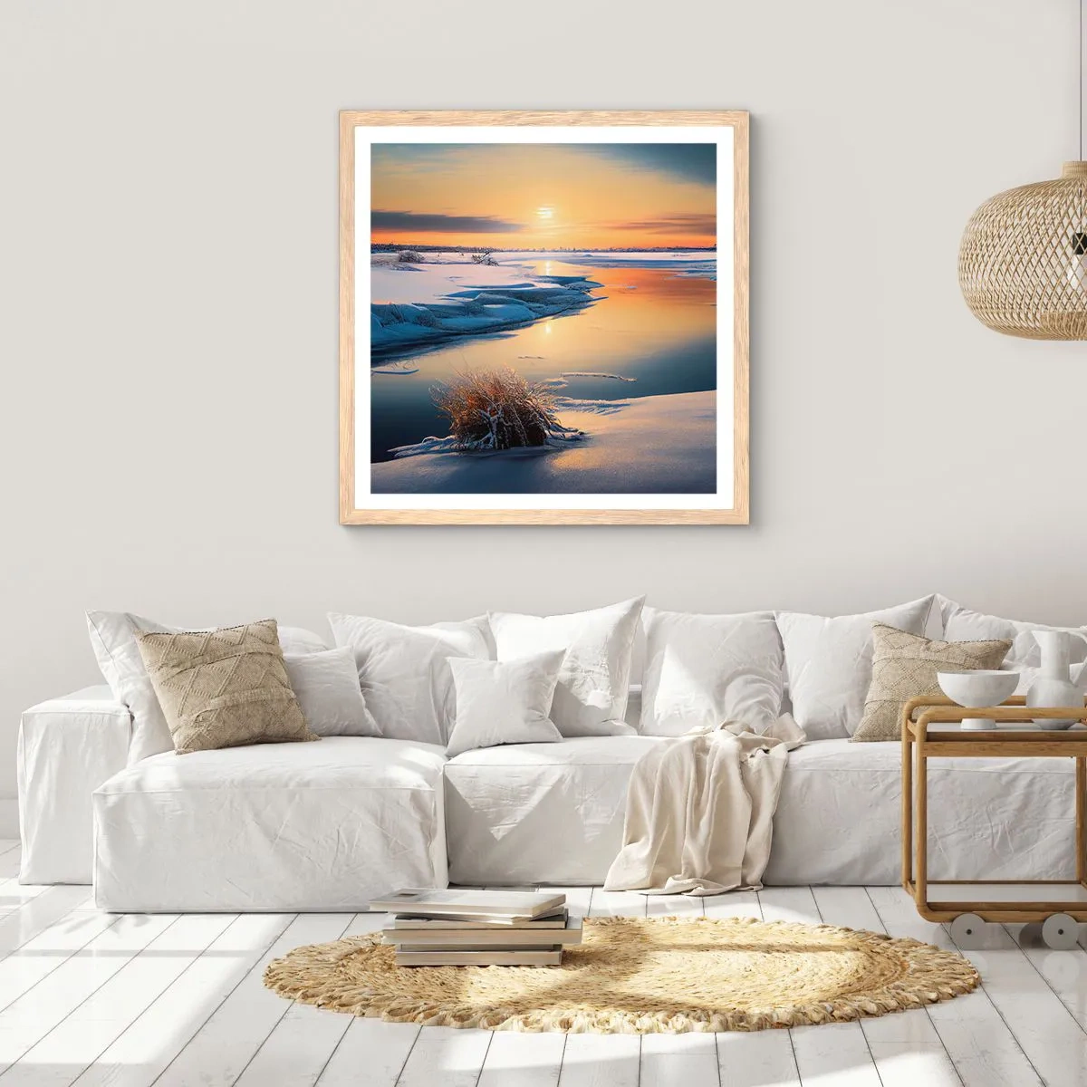 Póster en marco roble claro - Atardecer de invierno - 60x60 cm