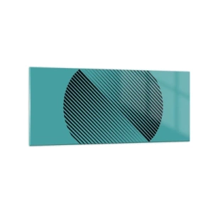 Cuadro sobre vidrio - Impresiones sobre Vidrio - Un círculo minimalista con líneas sobre un fondo turquesa. - 120x50cm - El círculo: una variación geométrica - Decoración de pared moderna para salón y dormitorio ARTTOR