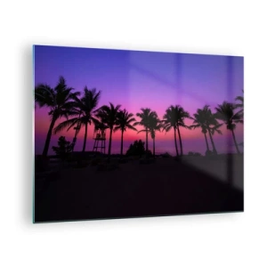Cuadro sobre vidrio - Impresiones sobre Vidrio - Palmeras con el telón de fondo de una puesta de sol de color rosa púrpura. - 70x50cm - Atardecer bajo las palmeras - Decoración de pared moderna para salón y dormitorio ARTTOR