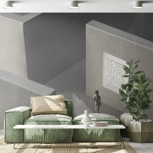 Fotomural Premium Sand - Una figura en un laberinto mirando un diagrama de pared. - 100x70cm - ¿Pero dónde estoy? - Decoración de pared moderna para salón y dormitorio ARTTOR