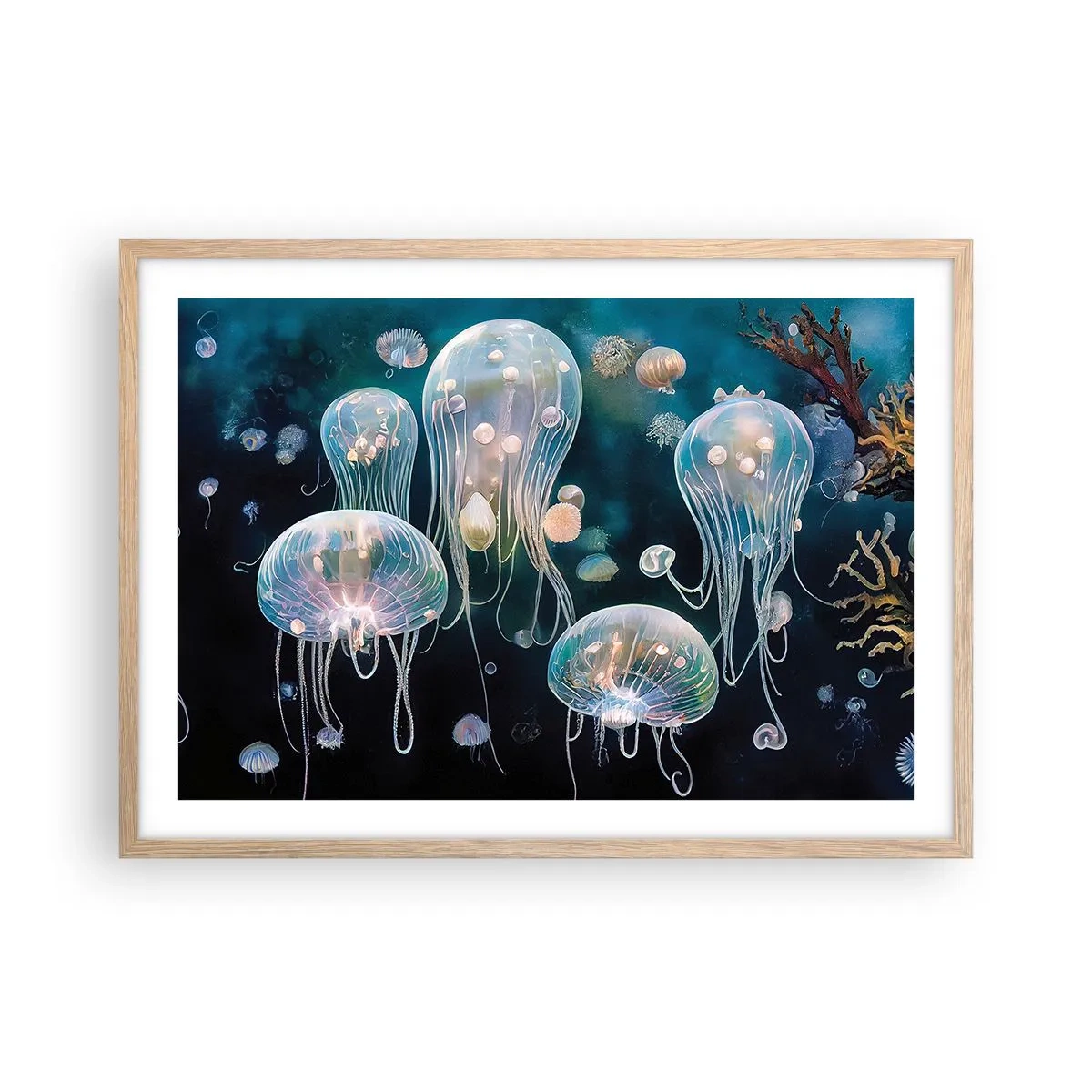 Póster en marco roble claro - Globos submarinos - 70x50 cm