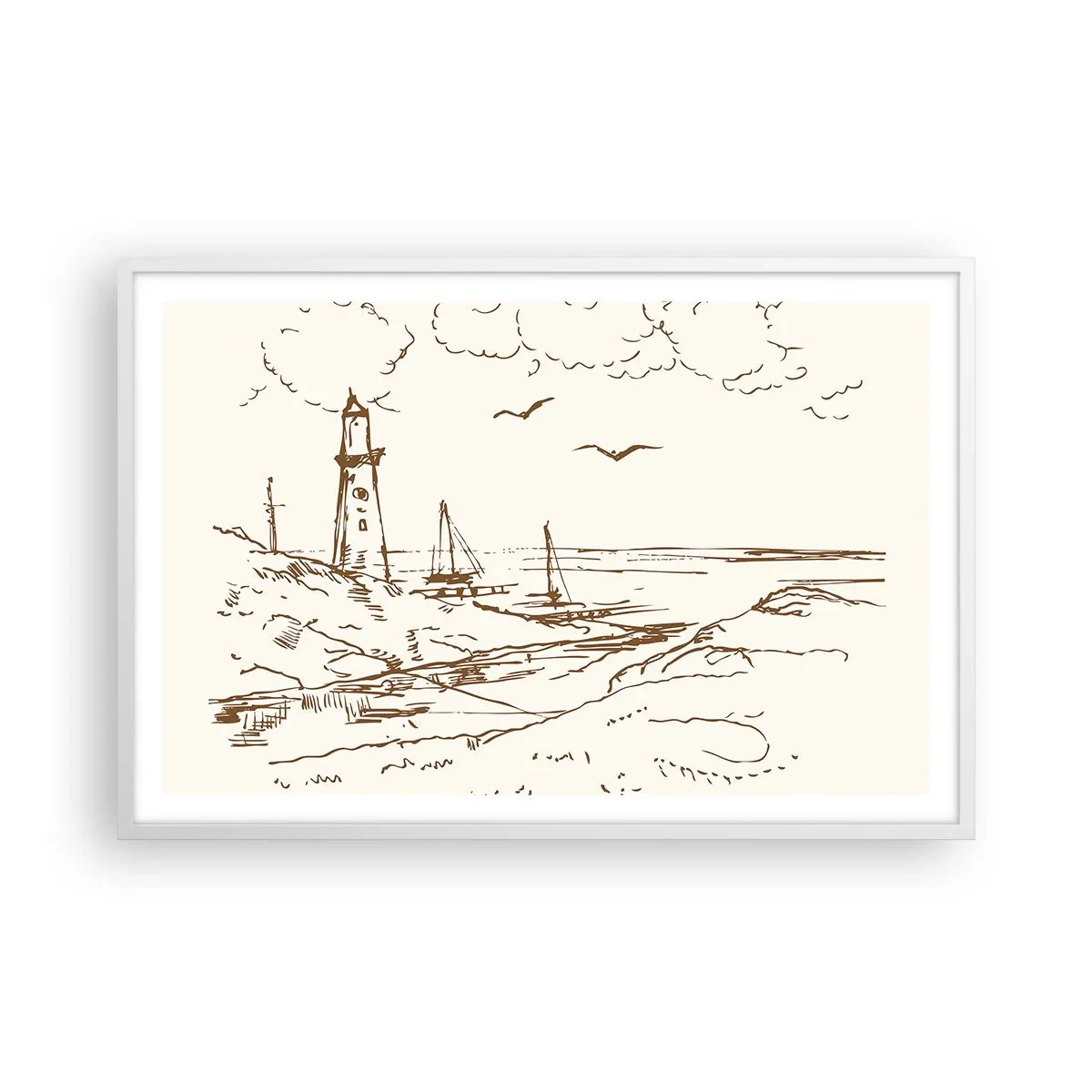 Póster en marco blanco - Un esbozo de un recuerdo de verano - 91x61 cm