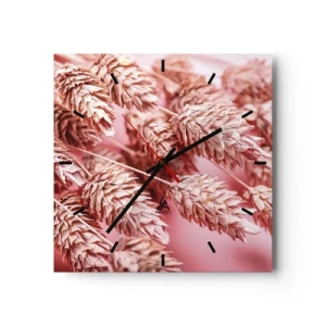 Reloj de pared - Reloj de vidrio - Primer plano de las orejas teñidas de rosa. - 30x30cm - Estructura floral en rosa - Decoración de pared moderna para salón y dormitorio ARTTOR