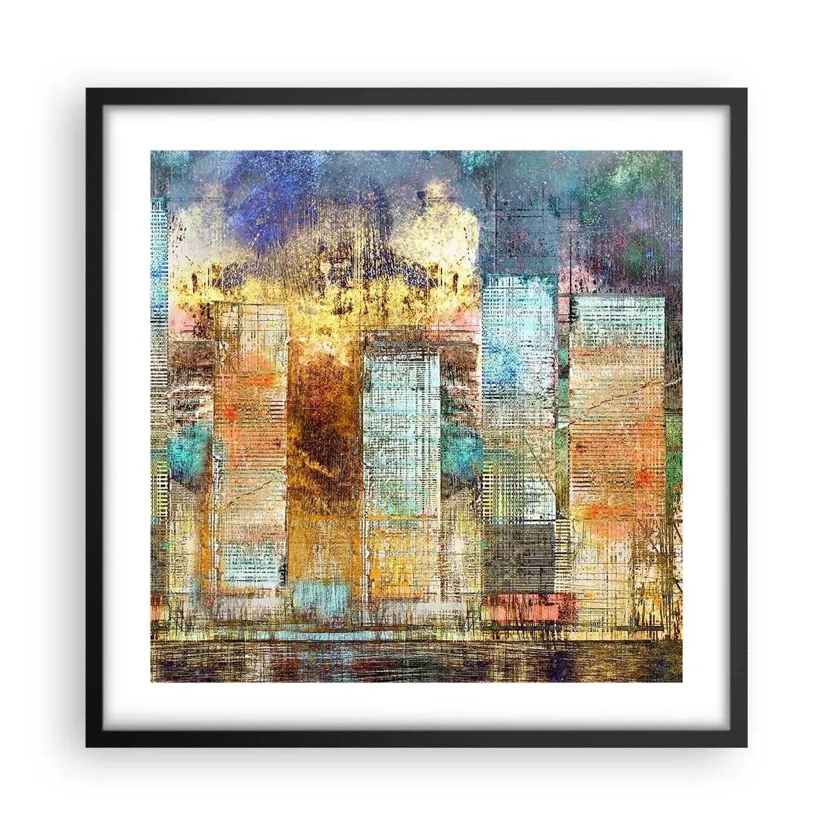 Póster en marco negro - Metrópolis soleada - 50x50 cm