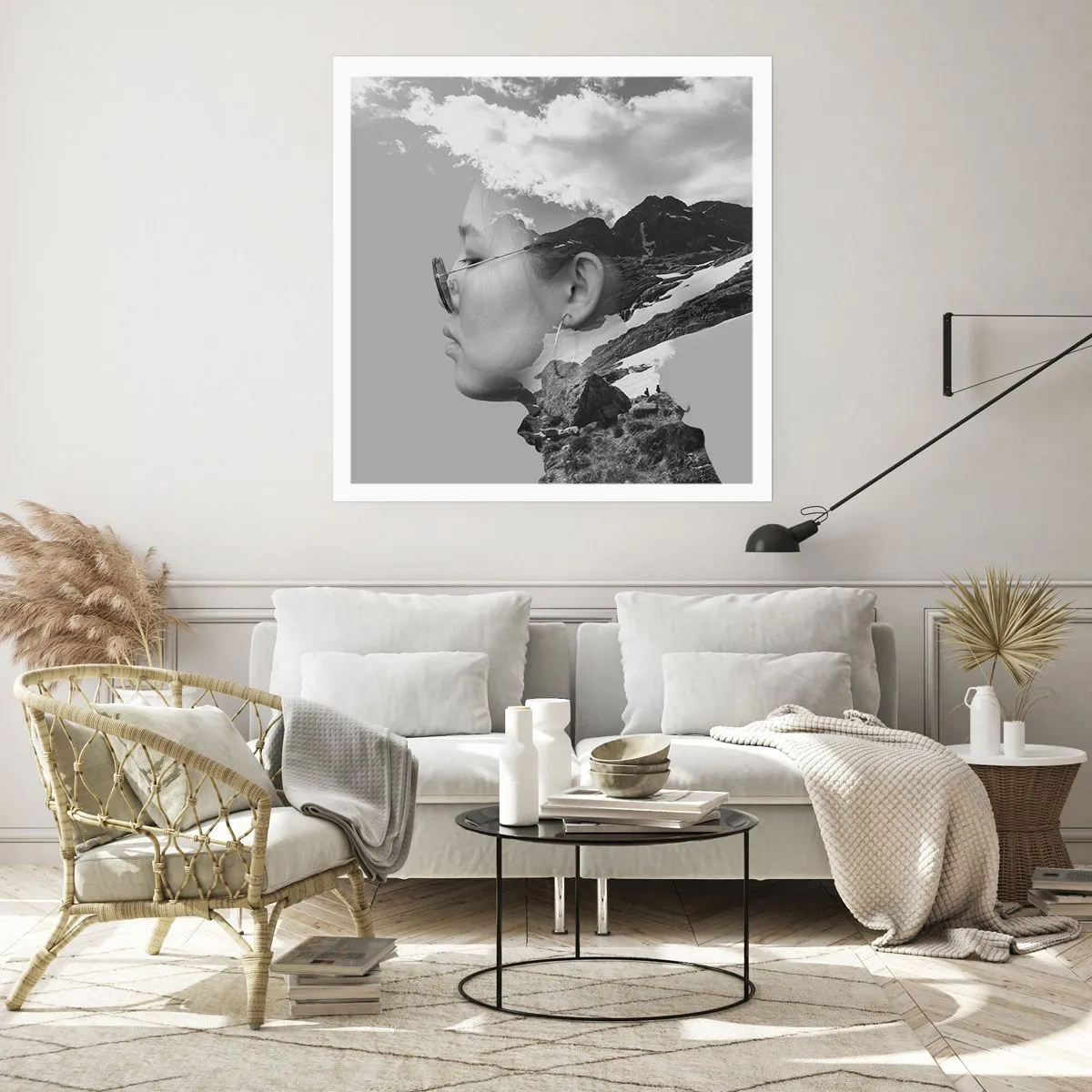 Póster - Retrato sobre montañas y nubes - 40x40 cm