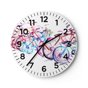 Reloj de pared - Reloj de vidrio - Reunión de ciclistas - 30x30 cm