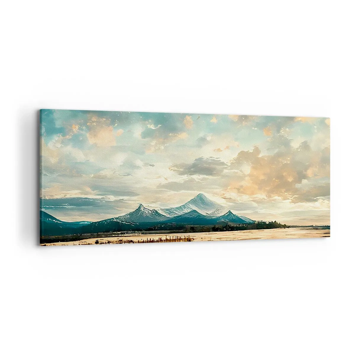 Cuadro sobre lienzo - Impresión de Imagen - Un paisaje pintoresco con una montaña y un lago tranquilo. - 120x50cm - Bajo la protección del cielo - Decoración de pared moderna para salón y dormitorio ARTTOR