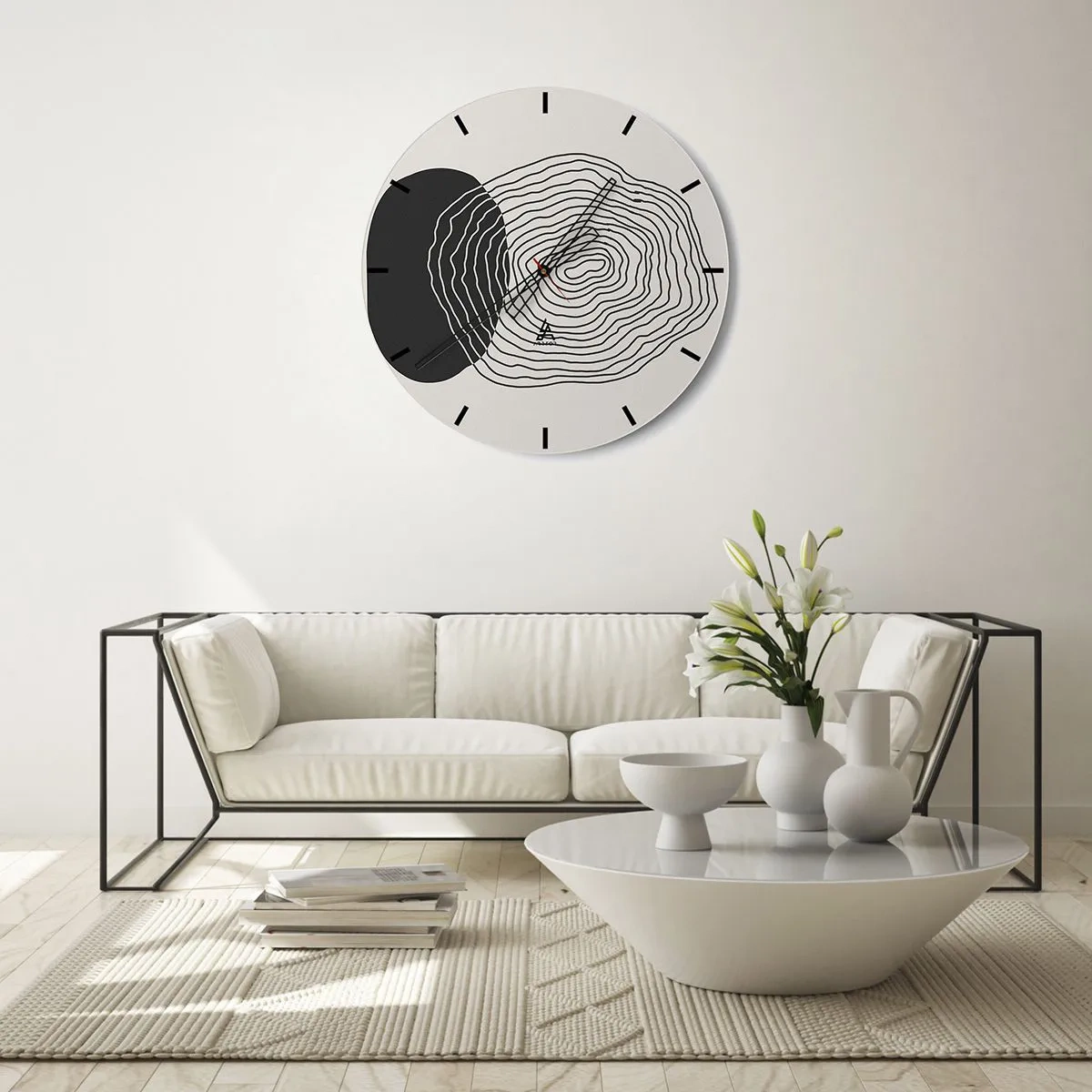 Reloj de pared - Reloj de vidrio - Líneas abstractas que forman patrones concéntricos sobre un fondo claro. - 30x30cm - Persistencia y vibración - Decoración de pared moderna para salón, cocina y dormitorio ARTTOR