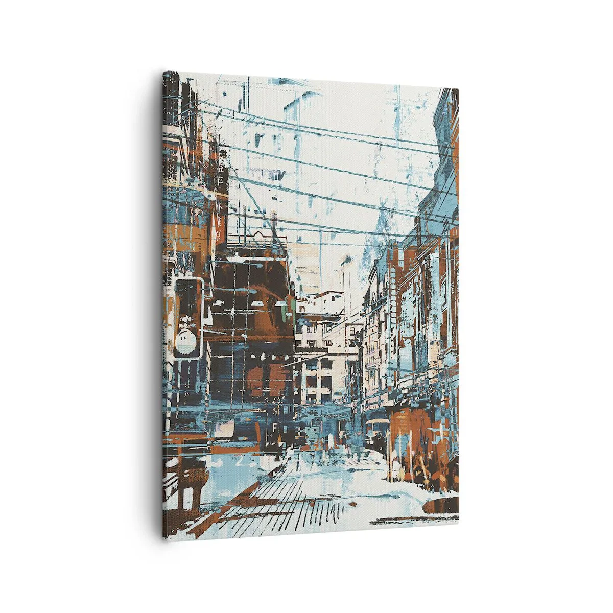 Cuadro sobre lienzo - Impresión de Imagen - Un paisaje urbano en tonos azules y naranjas. - 50x70cm - El sendero de la ciudad - Decoración de pared moderna para salón y dormitorio ARTTOR
