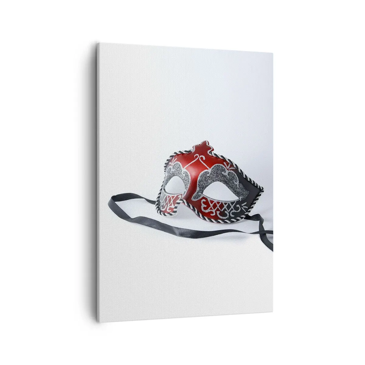 Cuadro sobre lienzo - Impresión de Imagen - Máscara de carnaval roja sobre un fondo claro - 50x70cm - Invitación al baile - Decoración de pared moderna para salón y dormitorio ARTTOR