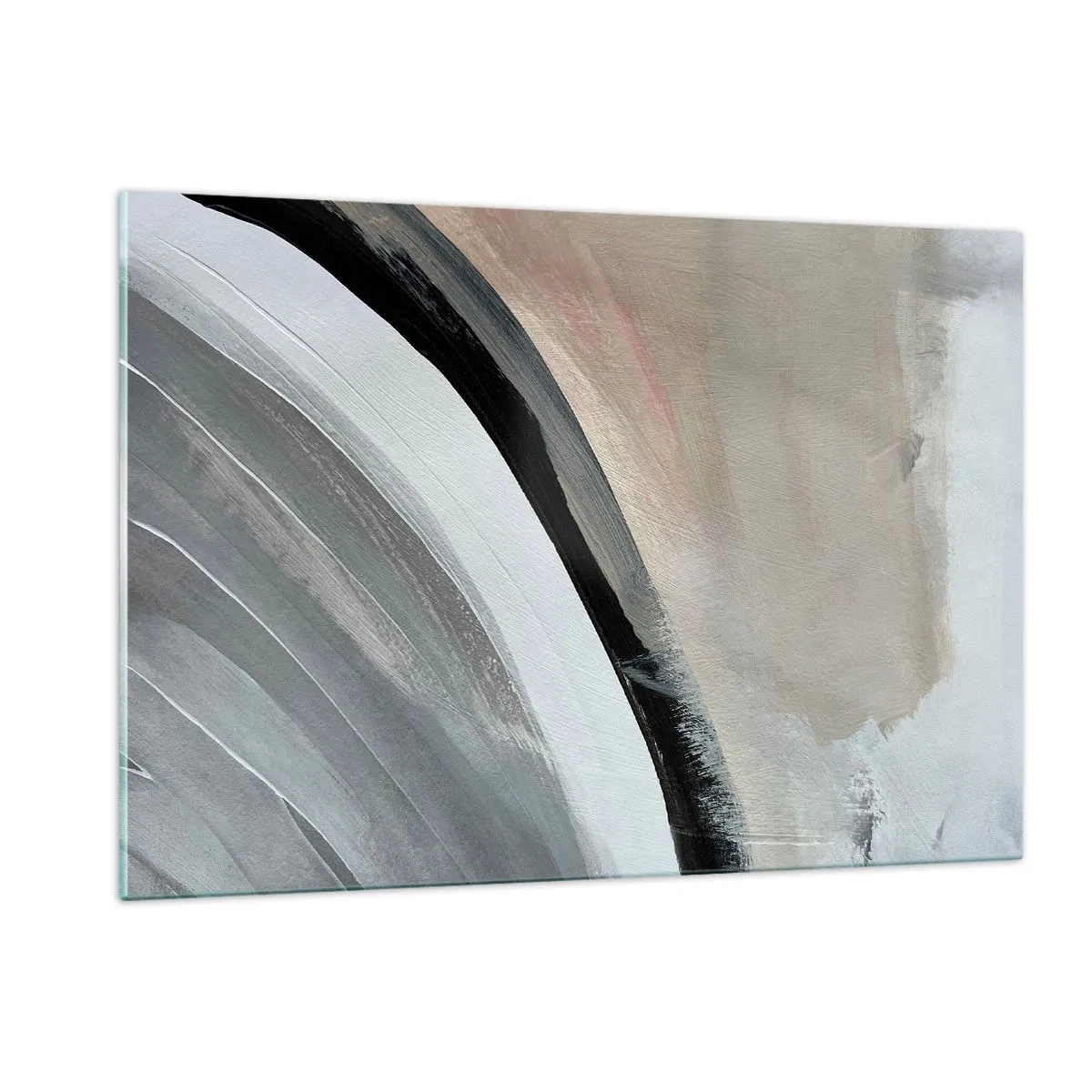 Cuadro sobre vidrio - Impresiones sobre Vidrio - Arco abstracto en tonos grises y negros - 120x80cm - Composición: un arco negro y gris - Decoración de pared moderna para salón y dormitorio ARTTOR