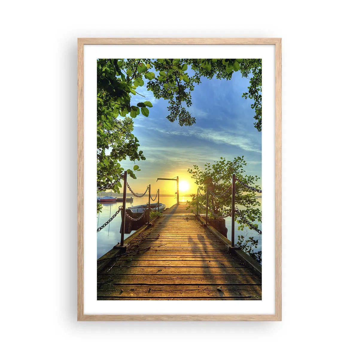 Póster en marco roble claro - Atardecer junto al agua - 50x70 cm