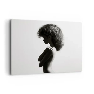 Cuadro sobre lienzo - Impresión de Imagen - Una silueta sutil de una mujer en tonos blanco y negro sobre un fondo claro. - 100x70cm - Como una flor en un tallo delgado - Decoración de pared moderna para salón y dormitorio ARTTOR