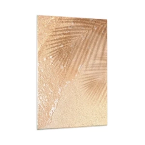 Cuadro sobre vidrio - Impresiones sobre Vidrio - La sombra de una palmera sobre la arena con un delicado patrón de ondas. - 80x120cm - La sombra de un verano caluroso - Decoración de pared moderna para salón y dormitorio ARTTOR