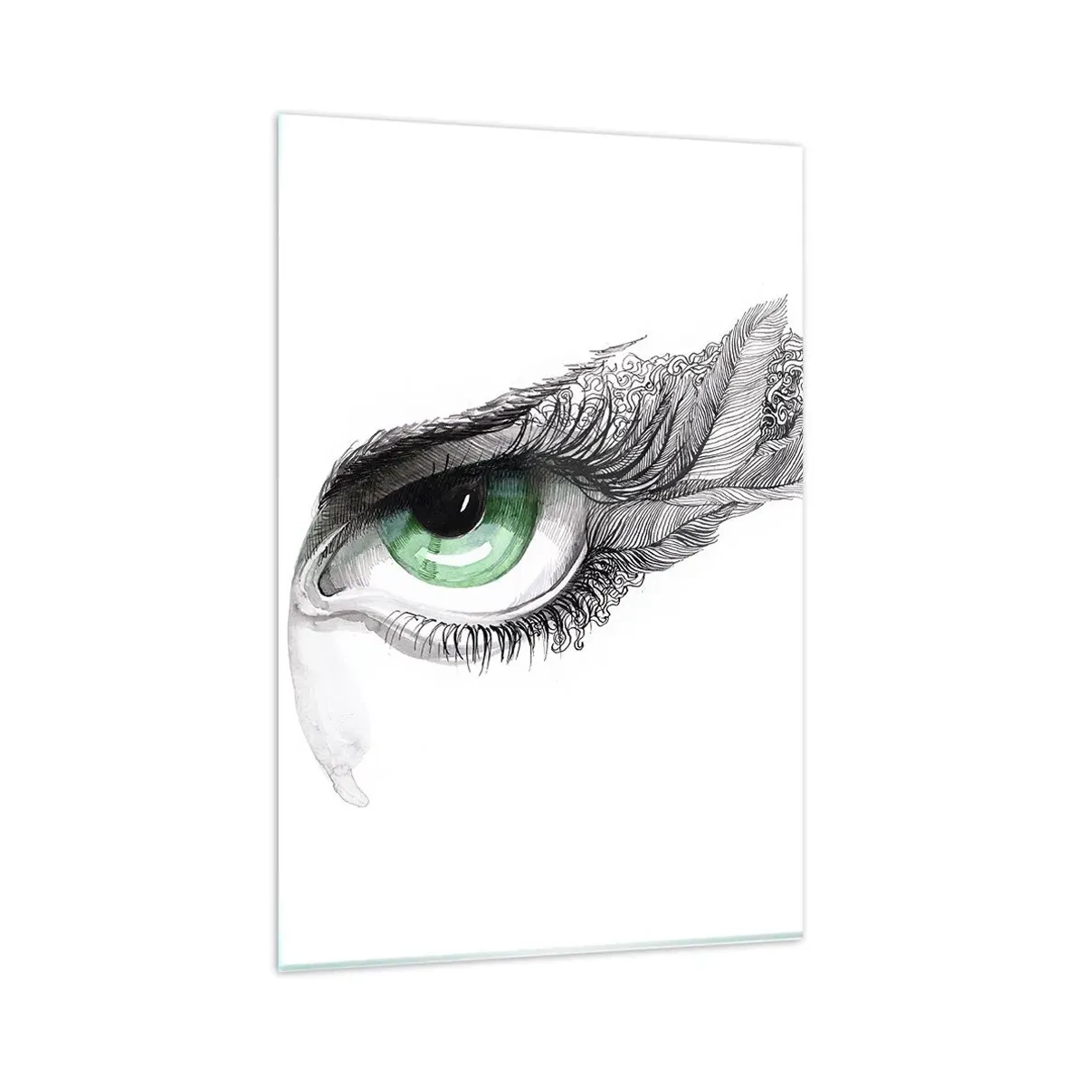 Cuadro sobre vidrio - Impresiones sobre Vidrio - Ojo artístico con iris verde y detalles de dibujo. - 80x120cm - Hermosa y lista para atacar - Decoración de pared moderna para salón y dormitorio ARTTOR