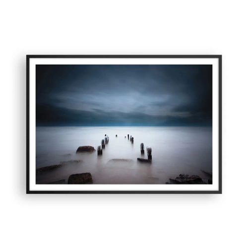 Póster en marco negro - El viejo muelle con el mar en calma como telón de fondo - 100x70cm - El lago del pensamiento - Decoración de pared moderna para salón y dormitorio ARTTOR