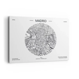 Cuadro sobre lienzo - Impresión de Imagen - Mapa de Madrid en estilo minimalista en blanco y negro - 100x70cm - Anatomía de Madrid - Decoración de pared moderna para salón y dormitorio ARTTOR