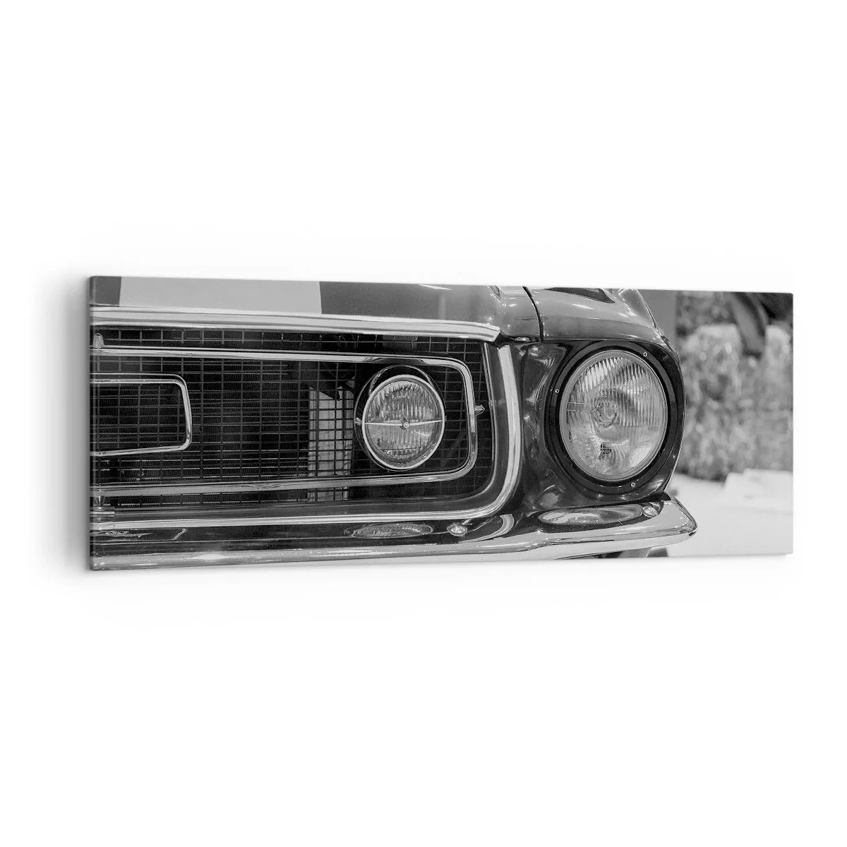 Cuadro sobre lienzo - Impresión de Imagen - Capó de coche clásico en blanco y negro - 140x50cm - Paseo rudo - Decoración de pared moderna para salón y dormitorio ARTTOR