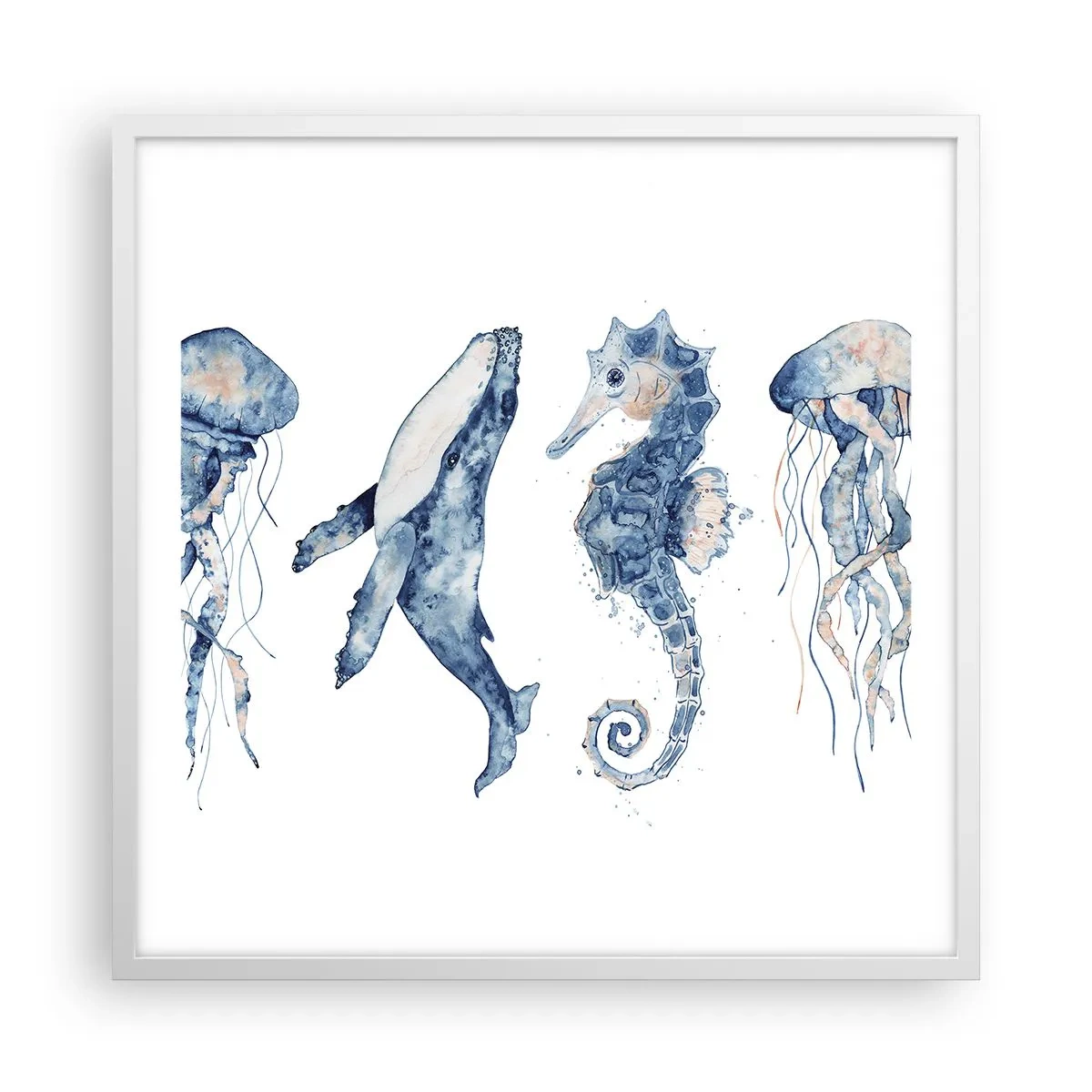 Póster en marco blanco - Fauna marina - 60x60 cm