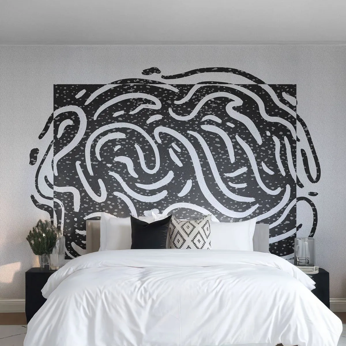 Fotomural Premium Canvas - Abstracción en blanco y negro en estilo geométrico. - 100x70cm - Abstracción: una danza de alegría - Decoración de pared moderna para salón y dormitorio ARTTOR