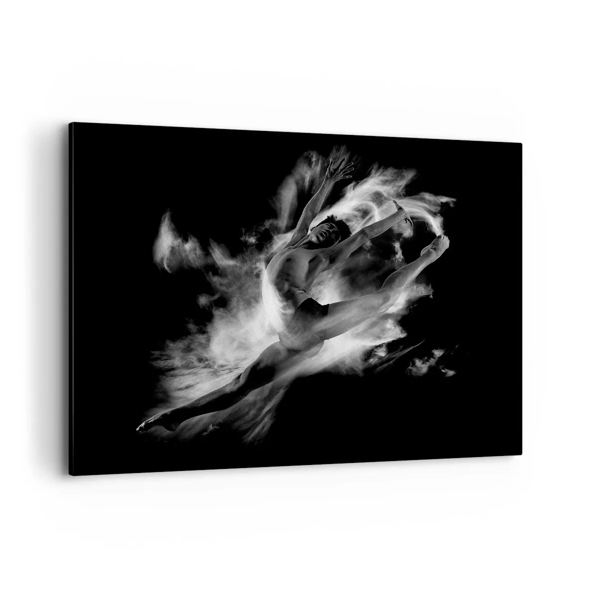 Cuadro sobre lienzo - Impresión de Imagen - Una bailarina en una pose dinámica sobre un fondo negro. - 100x70cm - El arte del vuelo - Decoración de pared moderna para salón y dormitorio ARTTOR