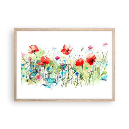 Póster en marco roble claro - Un prado en flor en mayo - 70x50 cm
