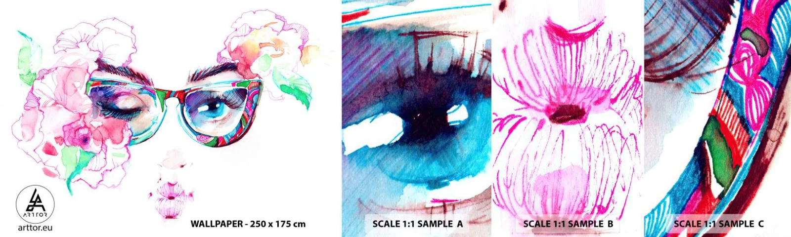 Muestra De Fotomural Standard Eco - Una promesa tentadora - Abstracción, ojos de mujer, Anteojos - 100x30 cm