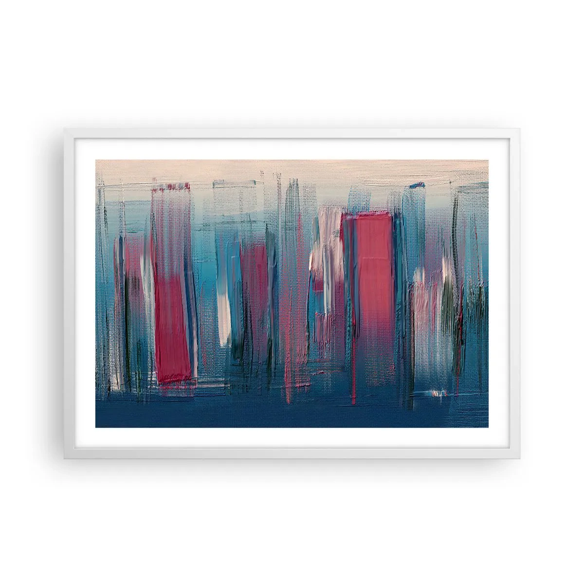 Póster en marco blanco - Composición vertical en azul y rojo - 70x50 cm