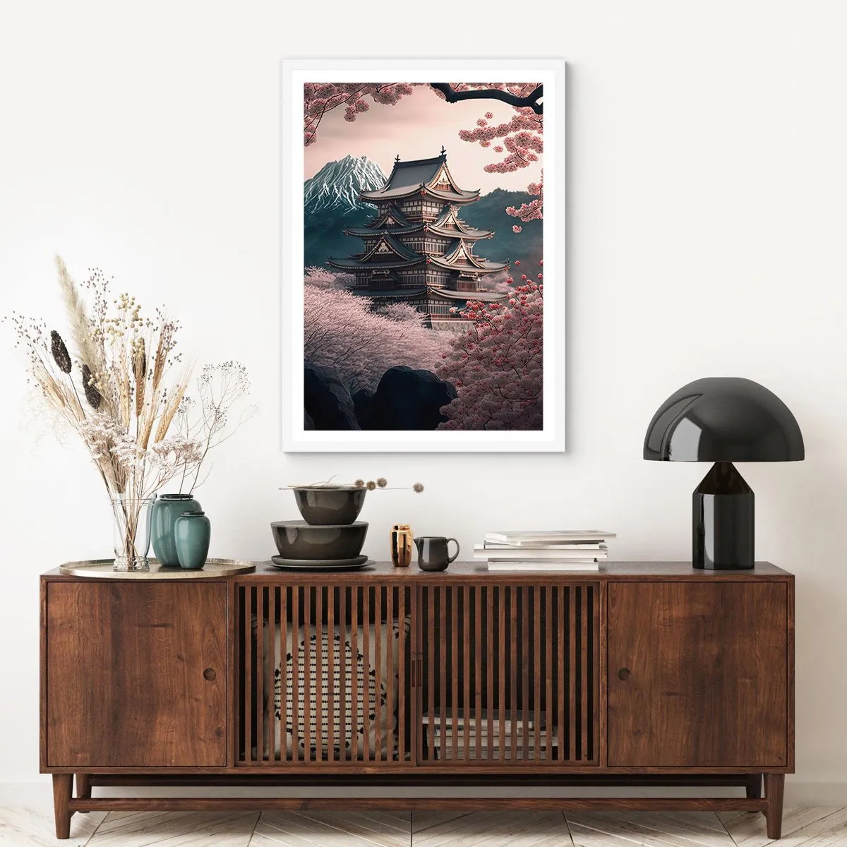 Póster en marco blanco - Tierra de cerezos en flor - 70x100 cm