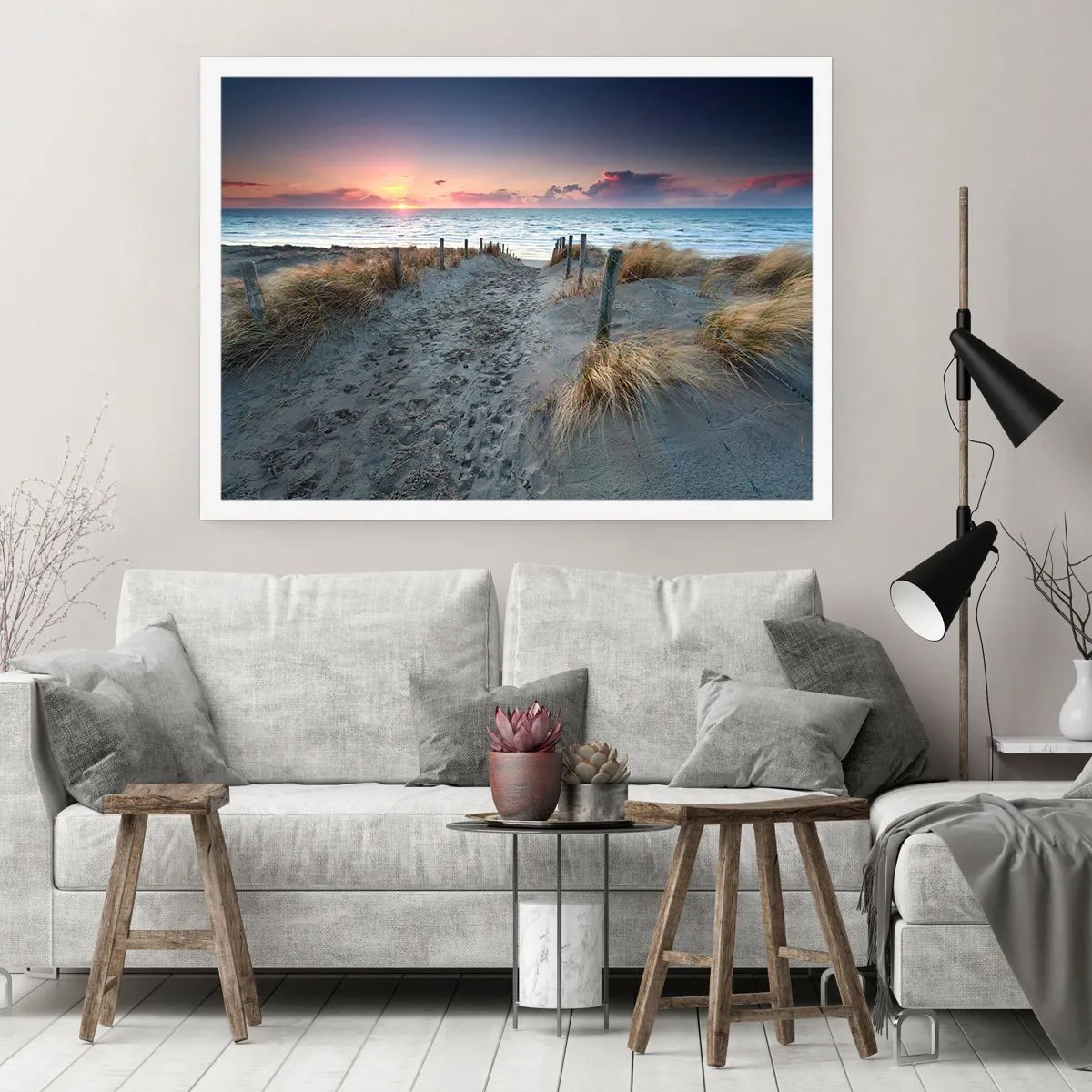 Póster - Camino que conduce a la playa al atardecer - 100x70cm - Se derramó un arco iris de luminosidad.... - Decoración de pared moderna para salón y dormitorio ARTTOR