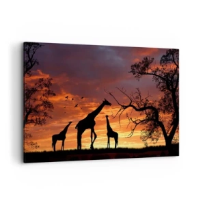 Cuadro sobre lienzo - Impresión de Imagen - Siluetas de jirafas con el atardecer africano como telón de fondo - 100x70cm - Una pequeña cena con tus seres queridos - Decoración de pared moderna para salón y dormitorio ARTTOR
