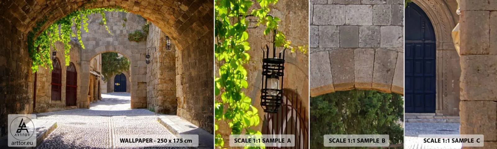 Muestra de fotomural autoadhesivo Deluxe Sticker - La procesión está a punto de aparecer. - Arquitectura, Ciudad, Callejón - 100x30 cm